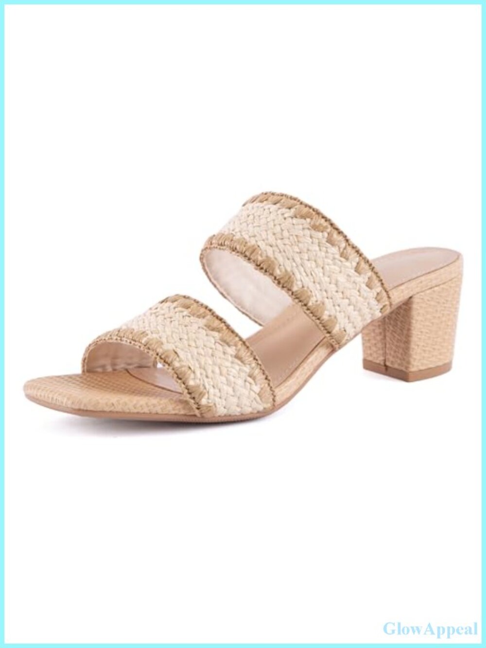 Womens Braided Heeled Sandals Block Heel Slip On Square Toe PU Leather Casual